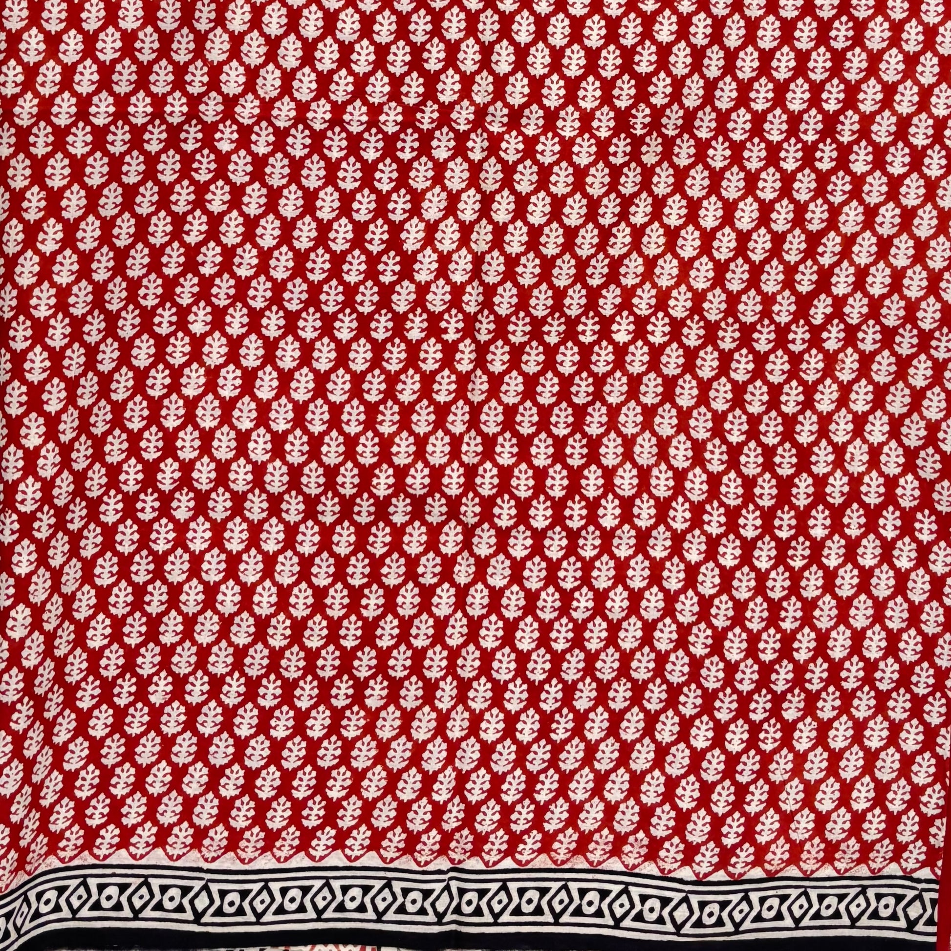 Bagru Blockprinted Cotton Saree Red White Flower Booti Body