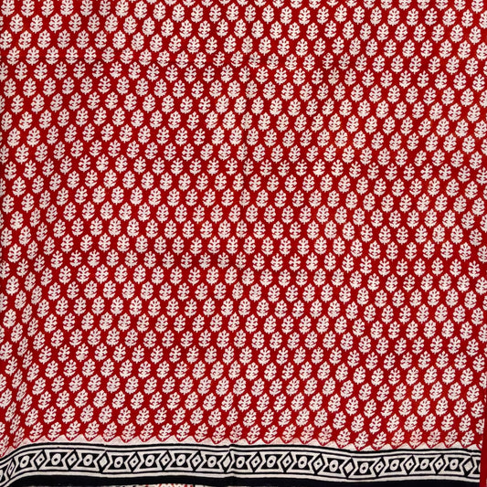 Bagru Blockprinted Cotton Saree Red White Flower Booti Body
