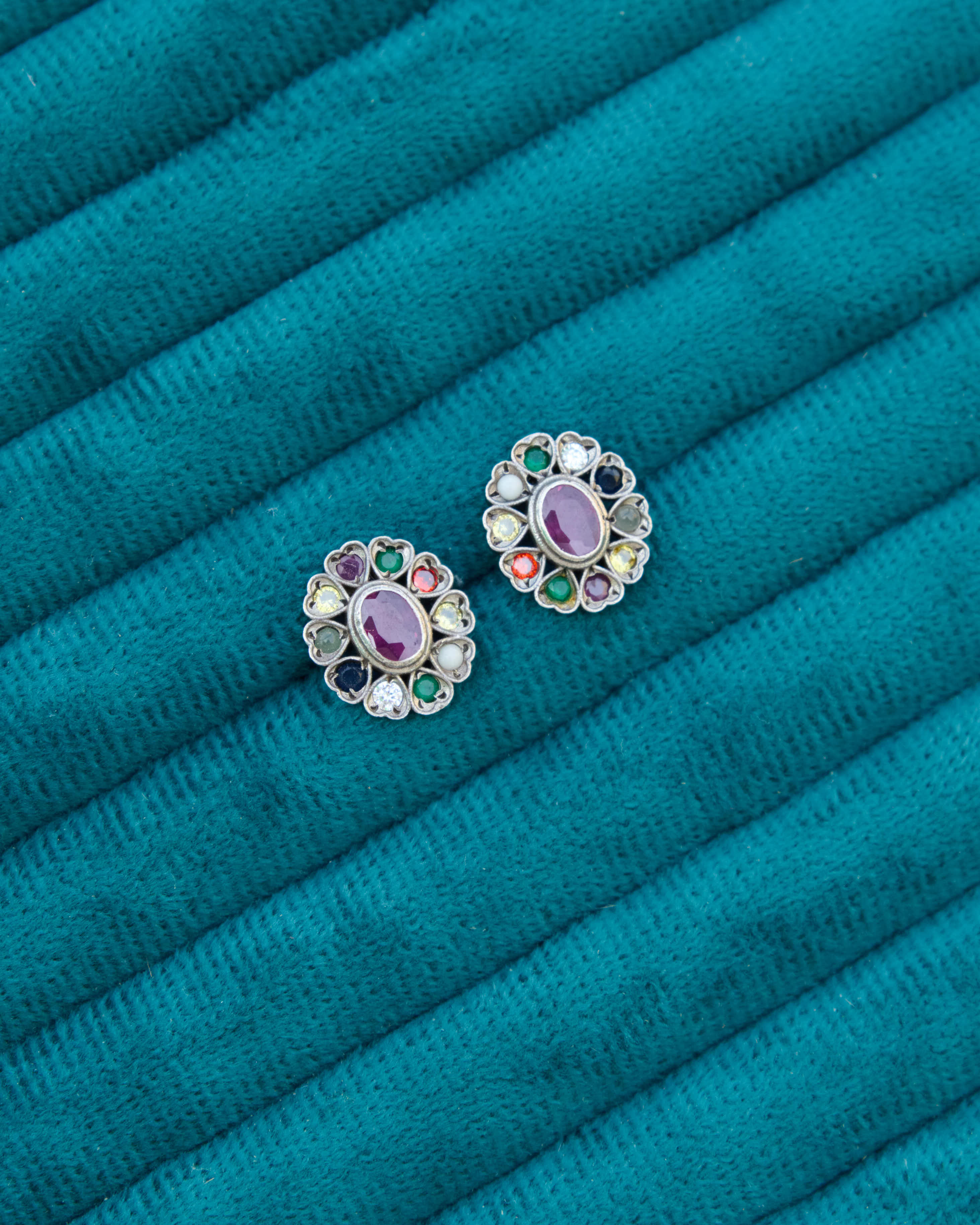 Tara Navratan Silver Earrings