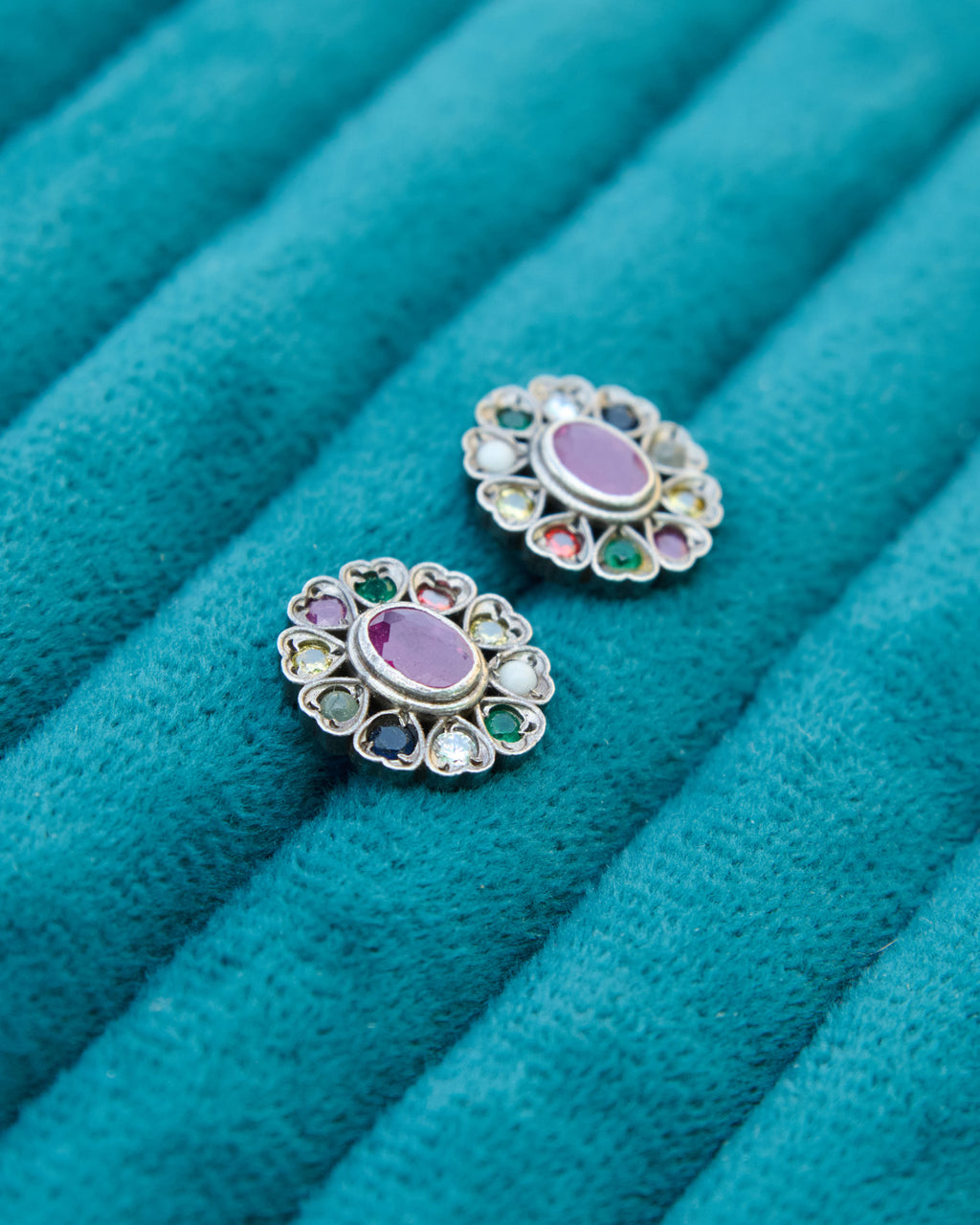 Tara Navratan Silver Earrings