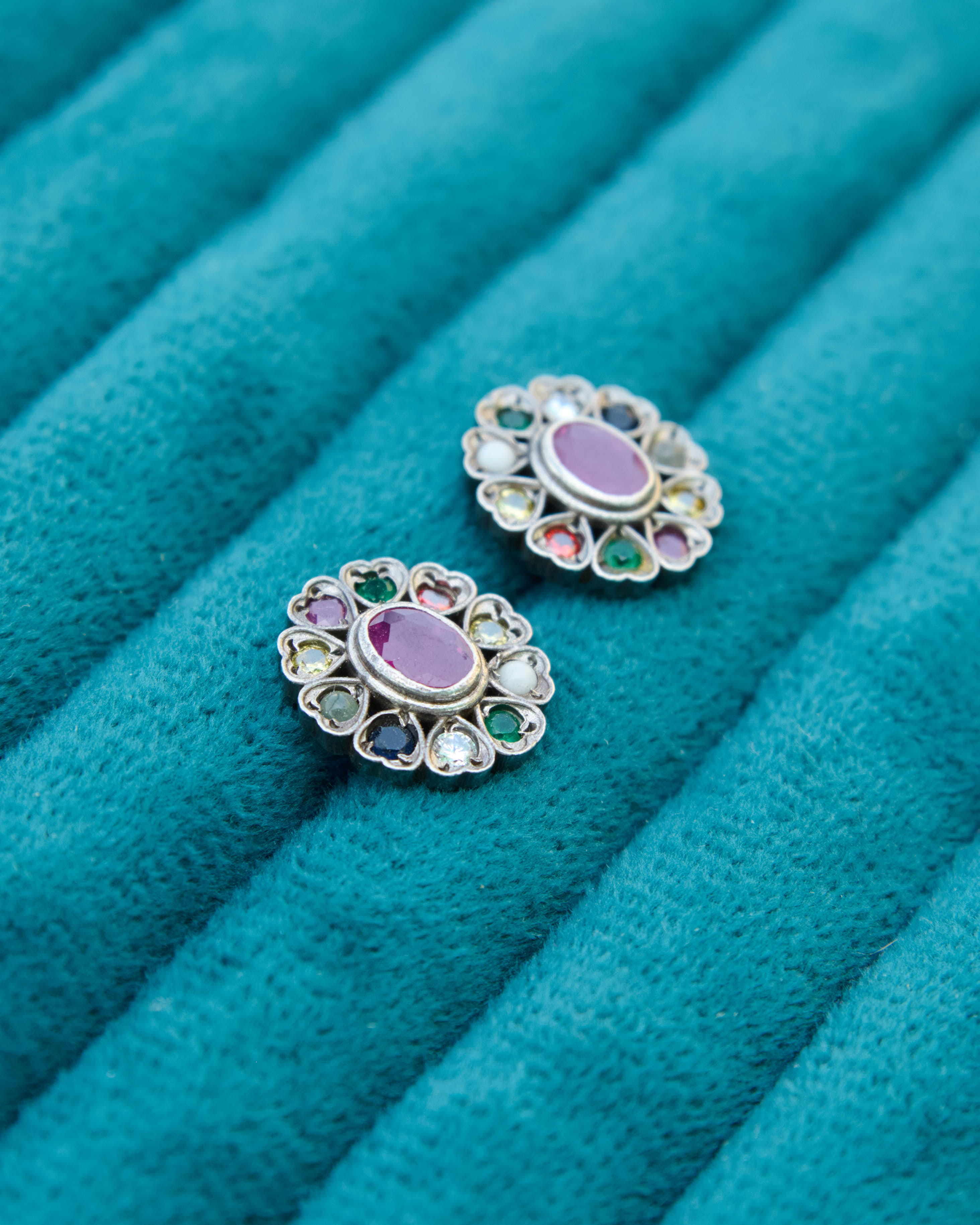 Tara Navratan Silver Earrings