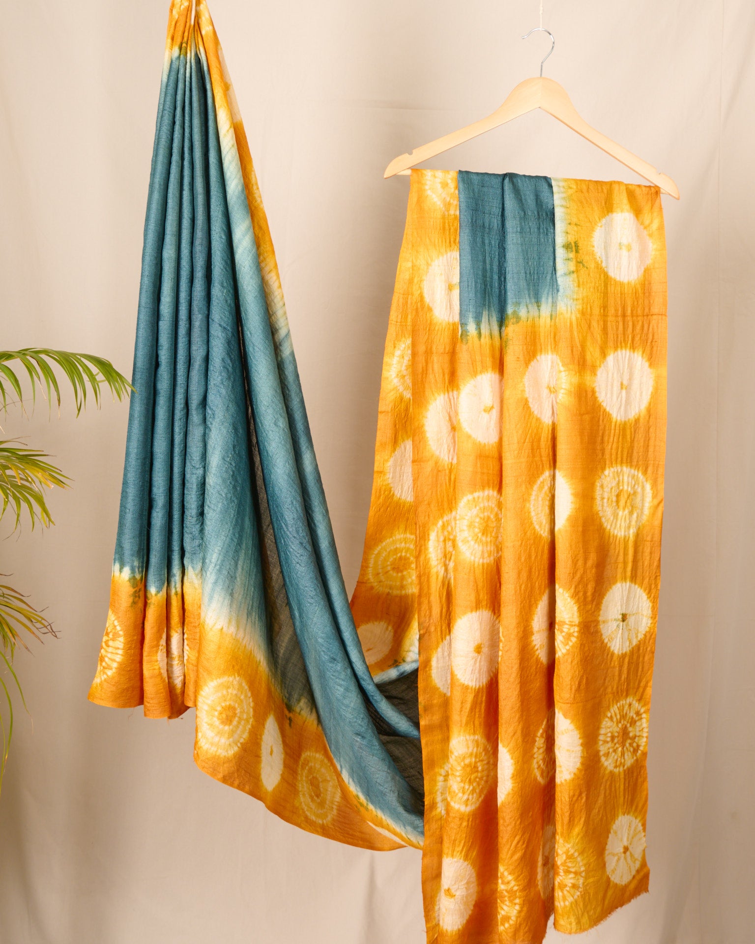 Shibori Tussar Silk Saree Grey Yellow Colours Handloom Saree Handcrafted textile Made in India