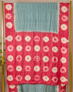 Shibori Tussar Silk Saree Handloom Saree Handcrafted Textile Made in India Grey Red Colour