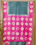 Shibori Tussar Silk Saree Handloom Saree Handcrafted Textile Made in India Grey Pink Colour