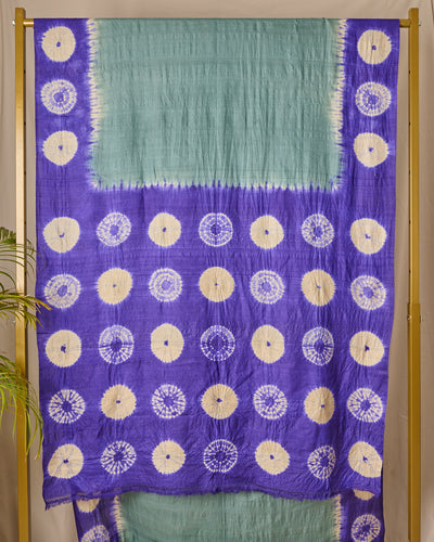Shibori Tussar Silk Saree Handloom Saree Handcrafted Textile Made in India Grey Violet Colour