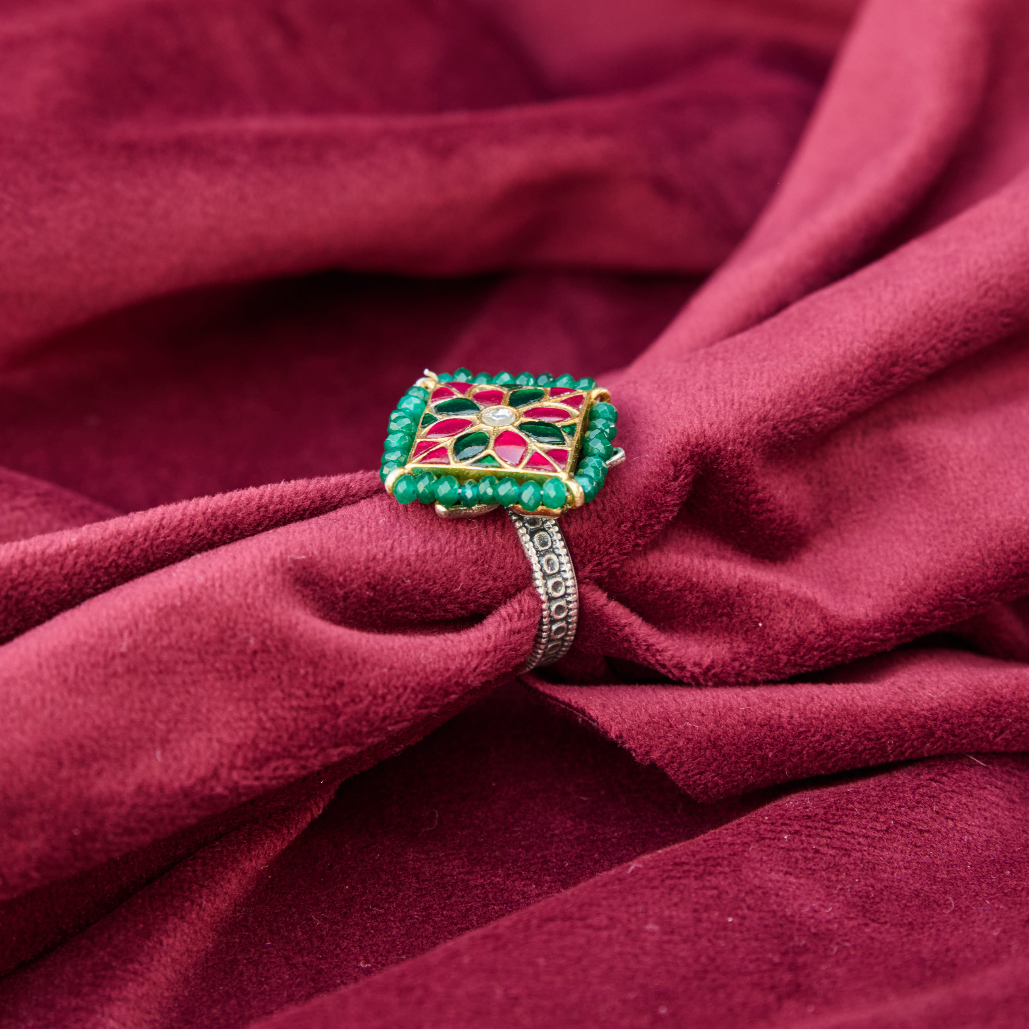 Vihara Kundan Silver Ring