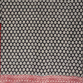 Black base cotton block printed saree with beige booti print all over and red border.