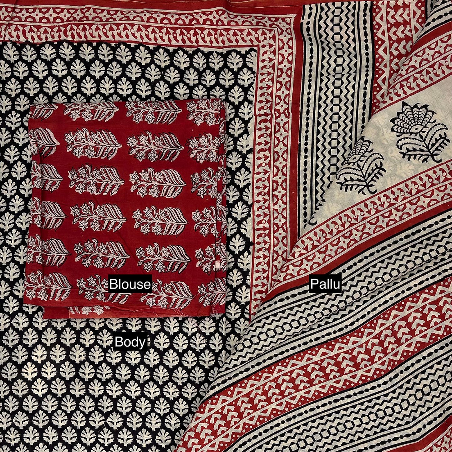 Varn Mul Cotton Blockprinted Saree in Black #6