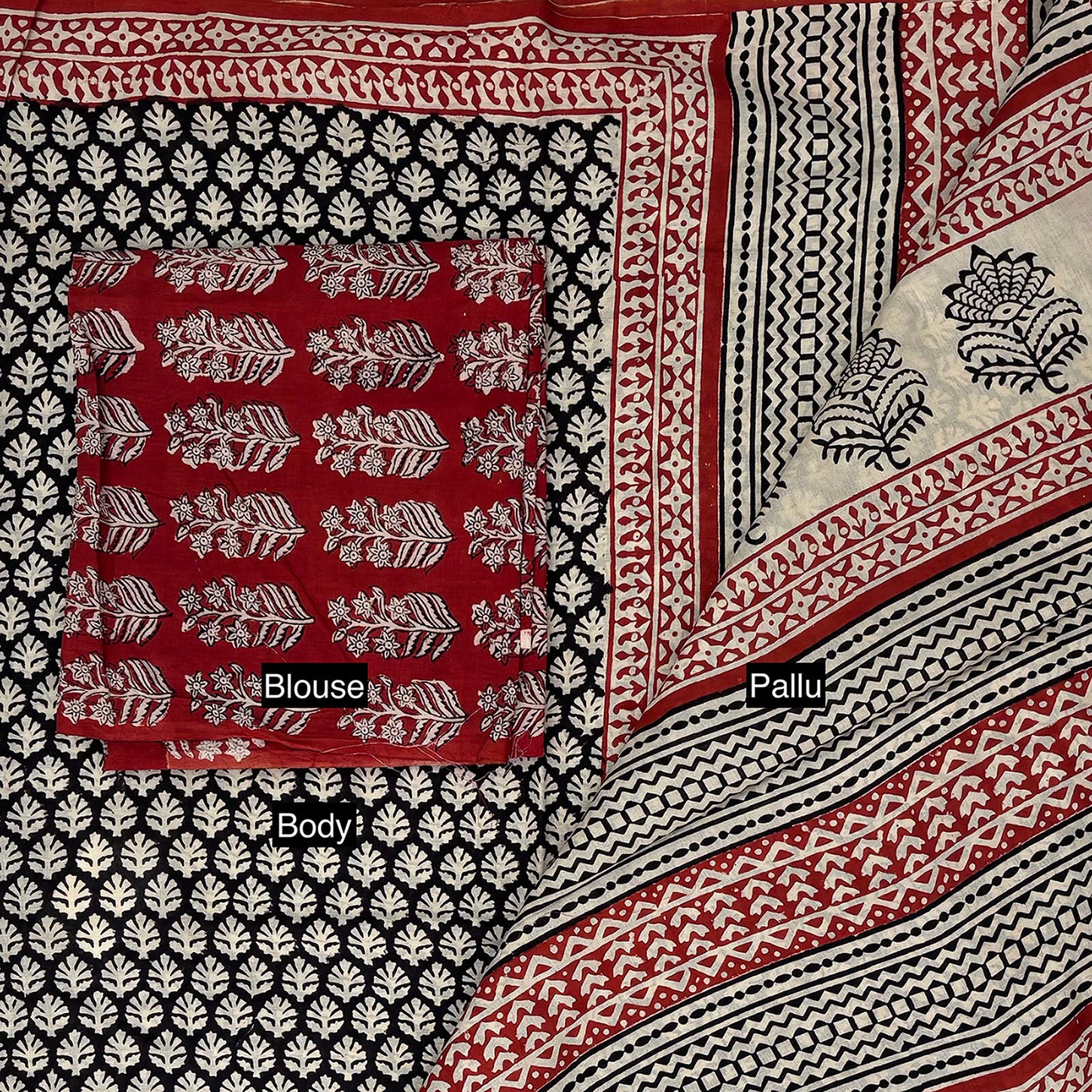 Varn Mul Cotton Blockprinted Saree in Black #6