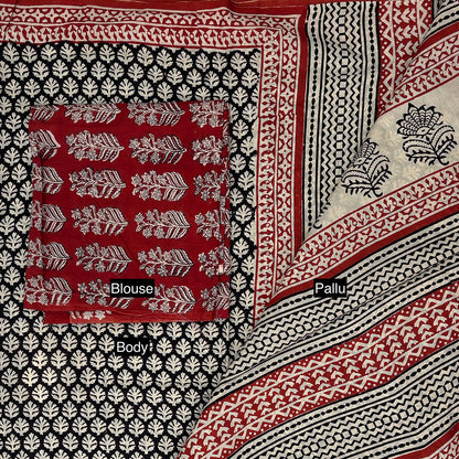 Varn Mul Cotton Blockprinted Saree in Black #6