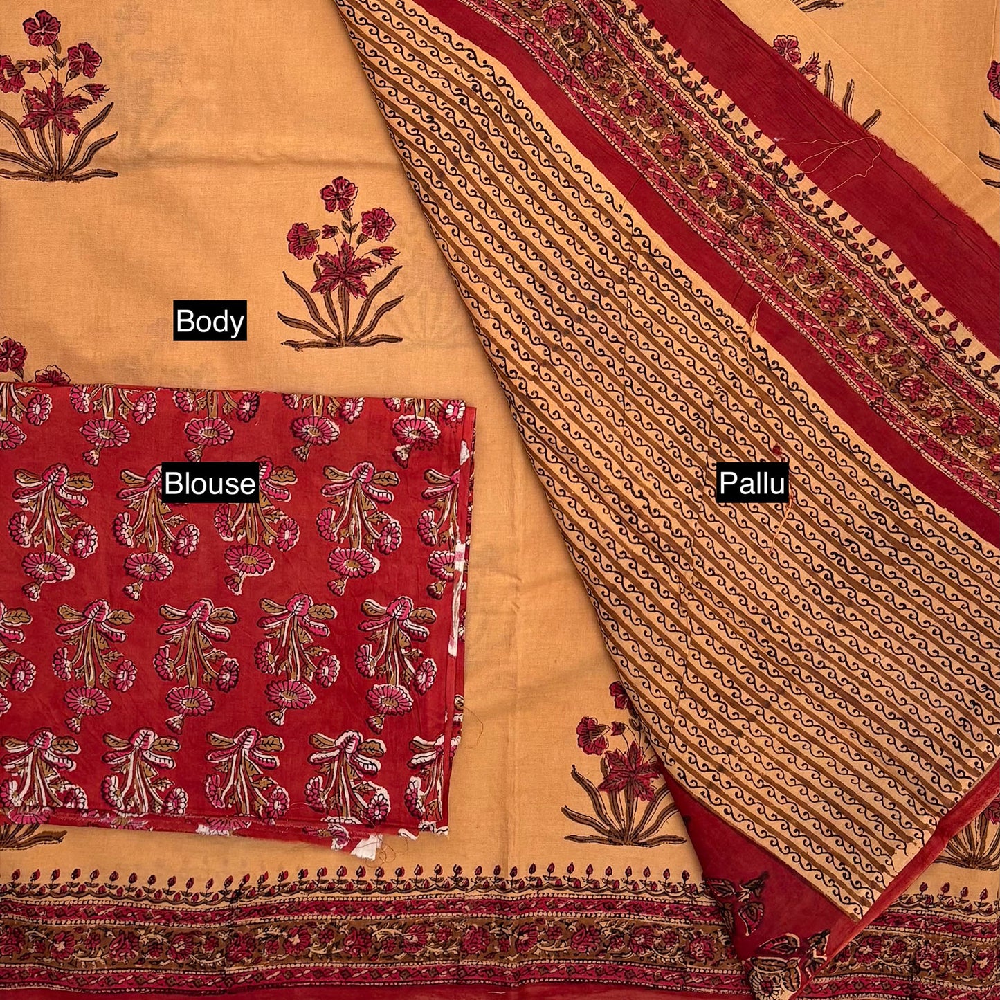 Varn Mul Cotton Blockprinted Saree in Fawn #8