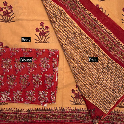 Varn Mul Cotton Blockprinted Saree in Fawn #8