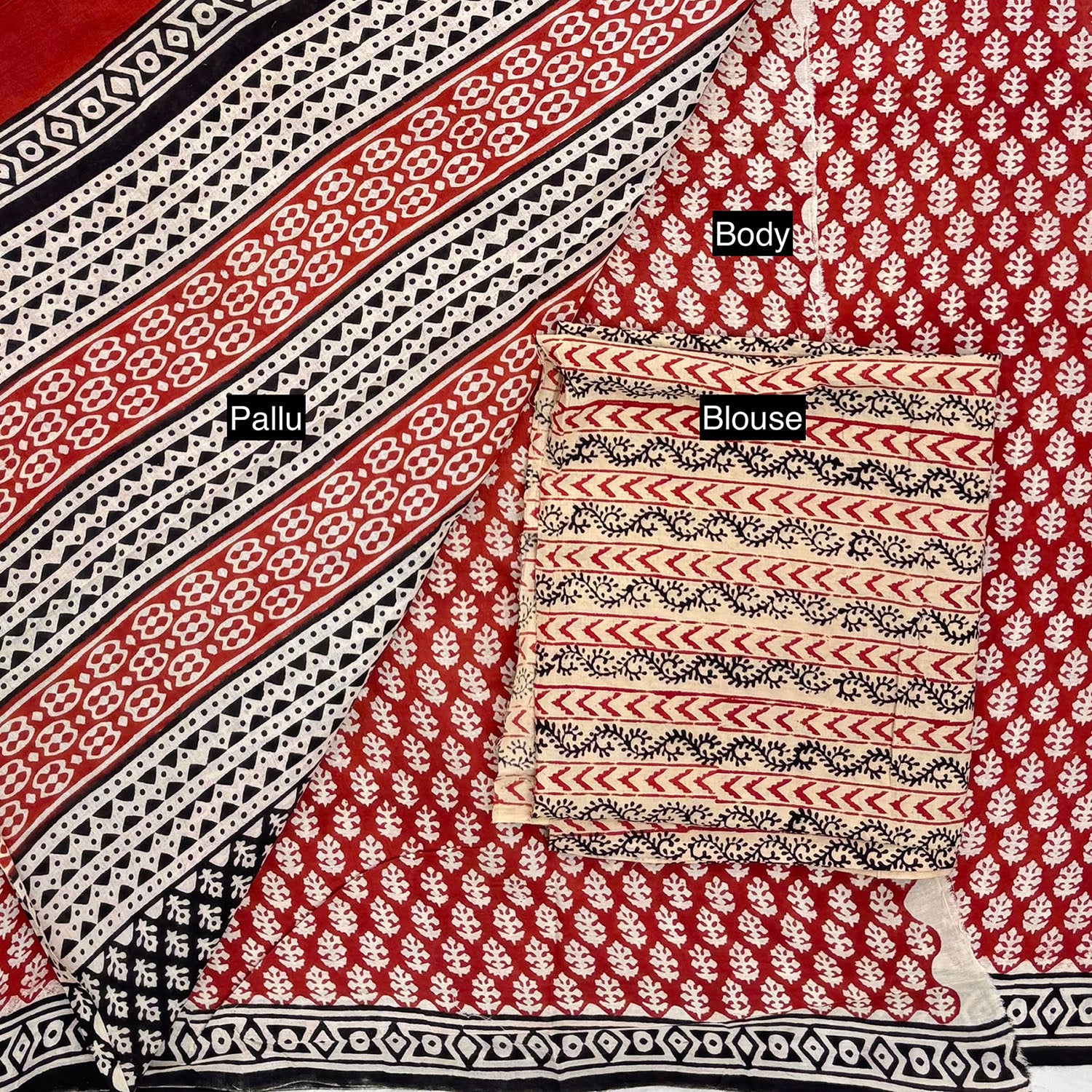 Varn Mul Cotton Blockprinted Saree in Madder Red #4