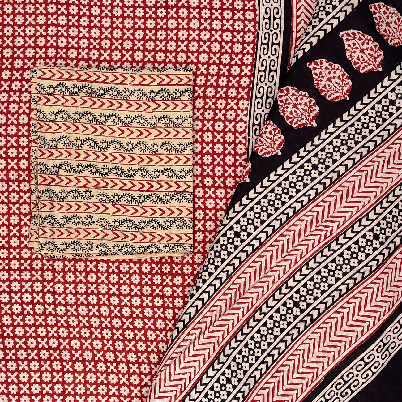 Varn Mul Cotton Blockprinted Saree in Madder Red #7