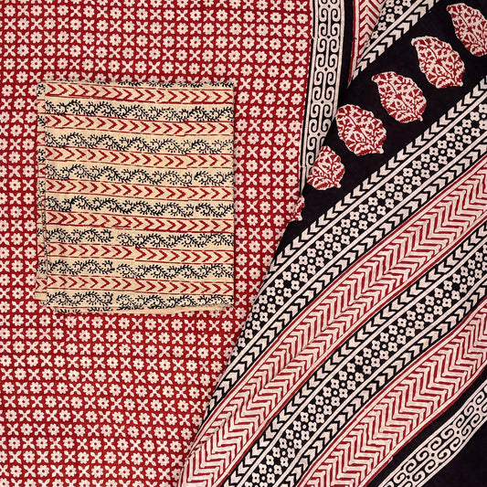 Varn Mul Cotton Blockprinted Saree in Madder Red #7