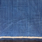 Indigo colour cotton saree with blockprinted stripes.