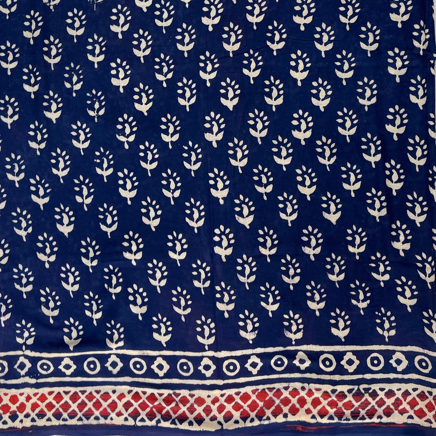 Cotton blockprinted saree with blue base