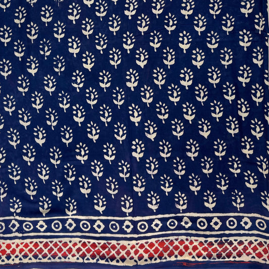 Cotton blockprinted saree with blue base