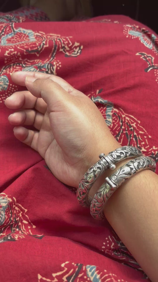 Chitai work bangles in silver